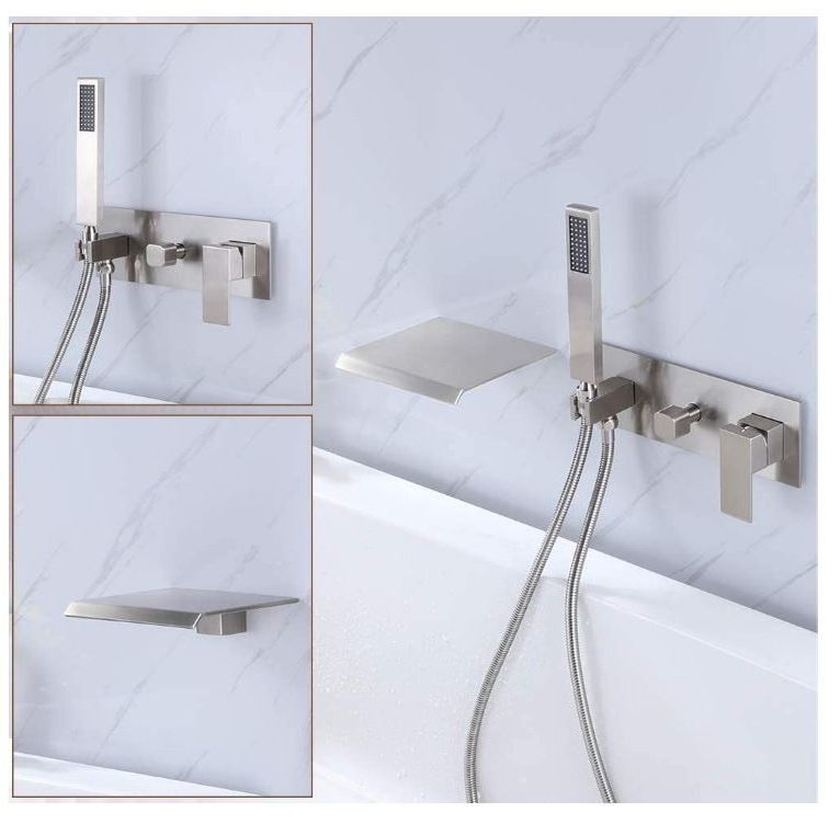 Brushed Gold Luxury basin mixer tap single handle hand shower head waterfall wall mounted   bathtub faucets for bathroom