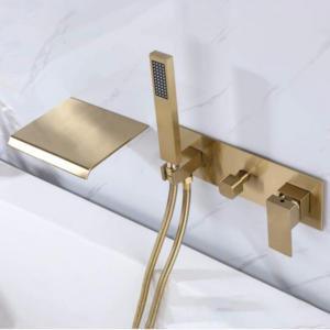 Brushed Gold Luxury basin mixer tap single handle hand shower head waterfall wall mounted   bathtub faucets for bathroom