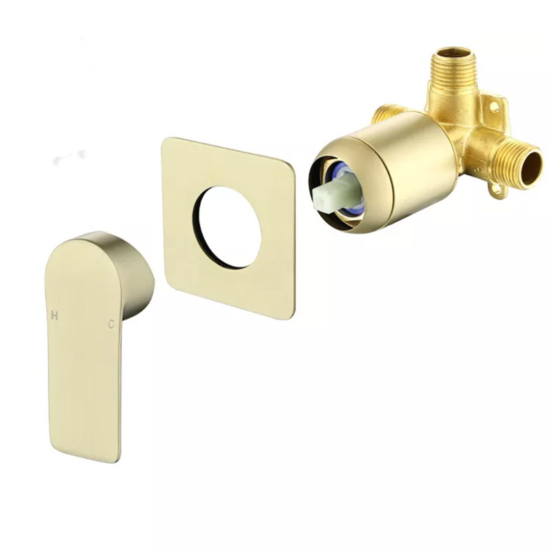 Brushed Gold Waterfall Wall Mount Bathroom Sink Faucet Single handle Solid Brass Wide Spout Bathroom Tub Faucet