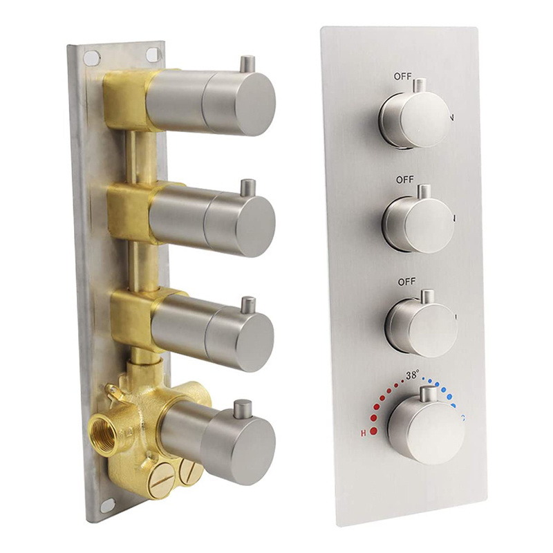 Concealed installation 3 way Brass Thermostatic Shower Diverter Flow Control Replacement Shower Valve Kit for Shower System