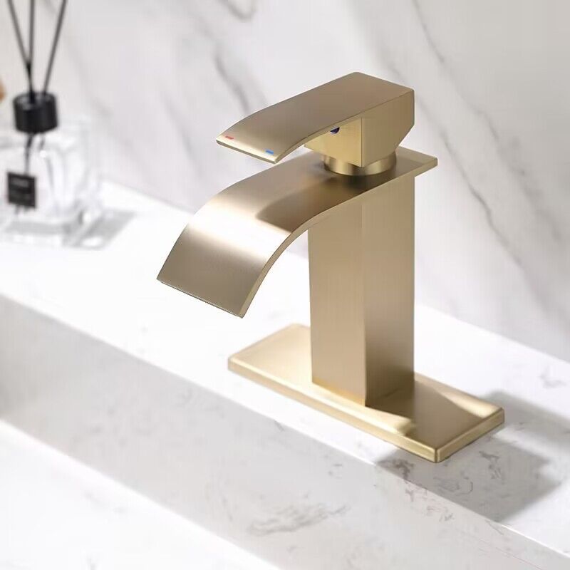 Stainless Steel Waterfall Bathroom Basin Faucet Cold Hot Mixer Crane Sink Tap Square Bathroom Faucet with cover Plate