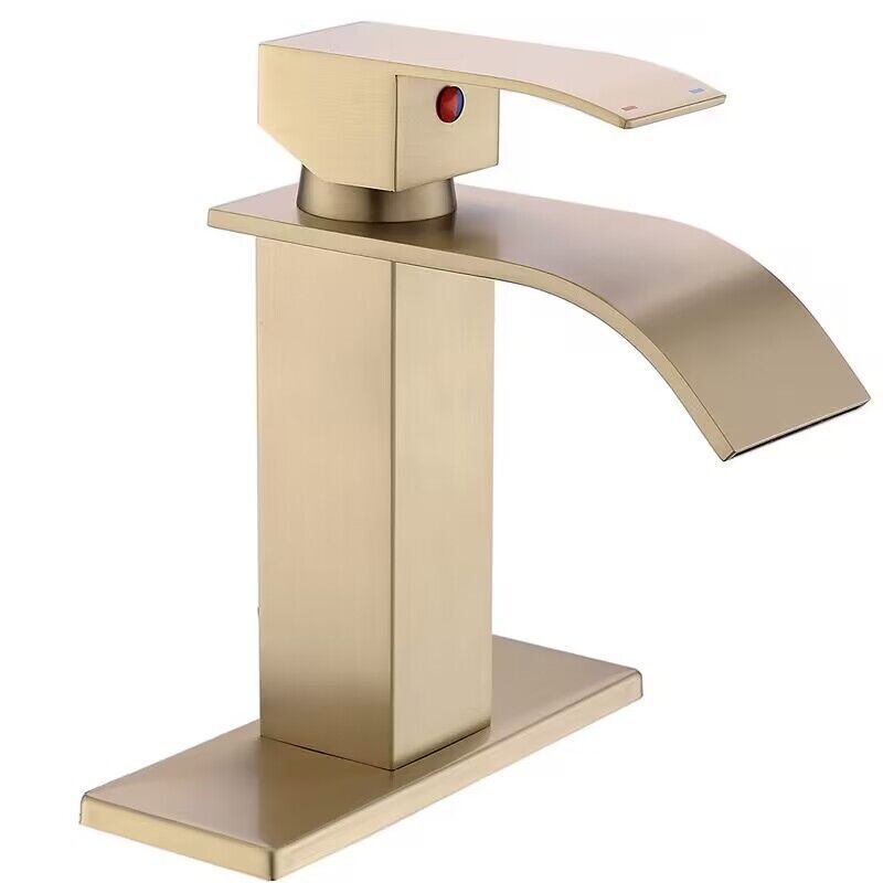 Stainless Steel Waterfall Bathroom Basin Faucet Cold Hot Mixer Crane Sink Tap Square Bathroom Faucet with cover Plate