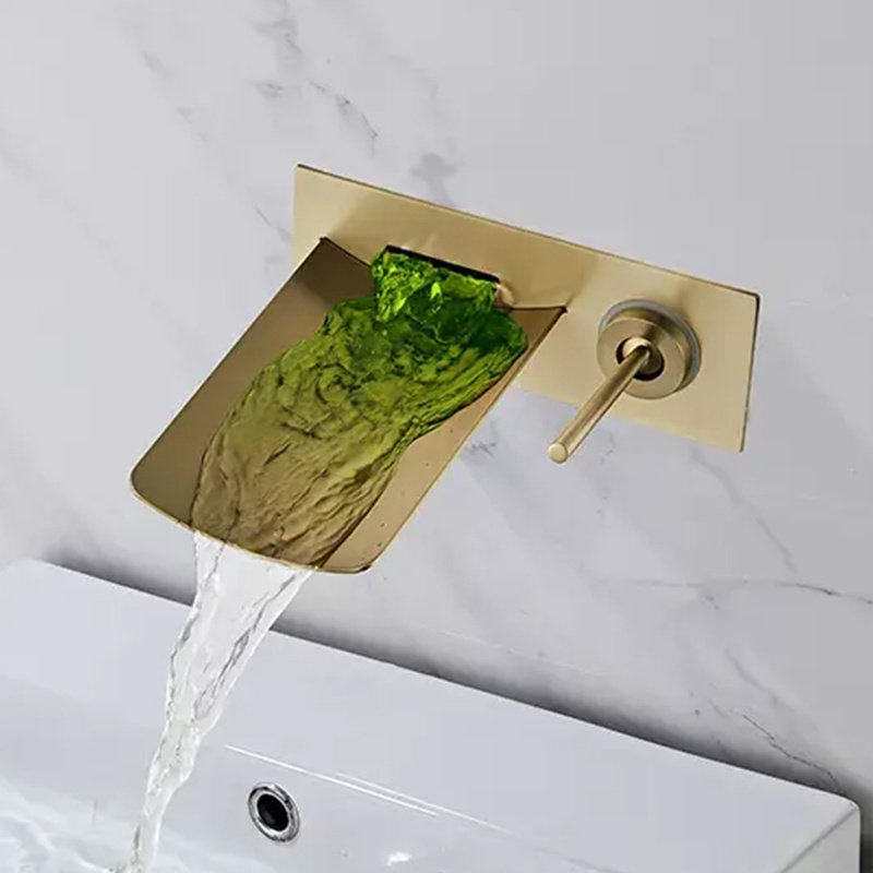 Wall Mount LED color RGB Single Handle Widespread Waterfall Copper Bathroom Faucet Bathtub Basin Lavatory Faucet