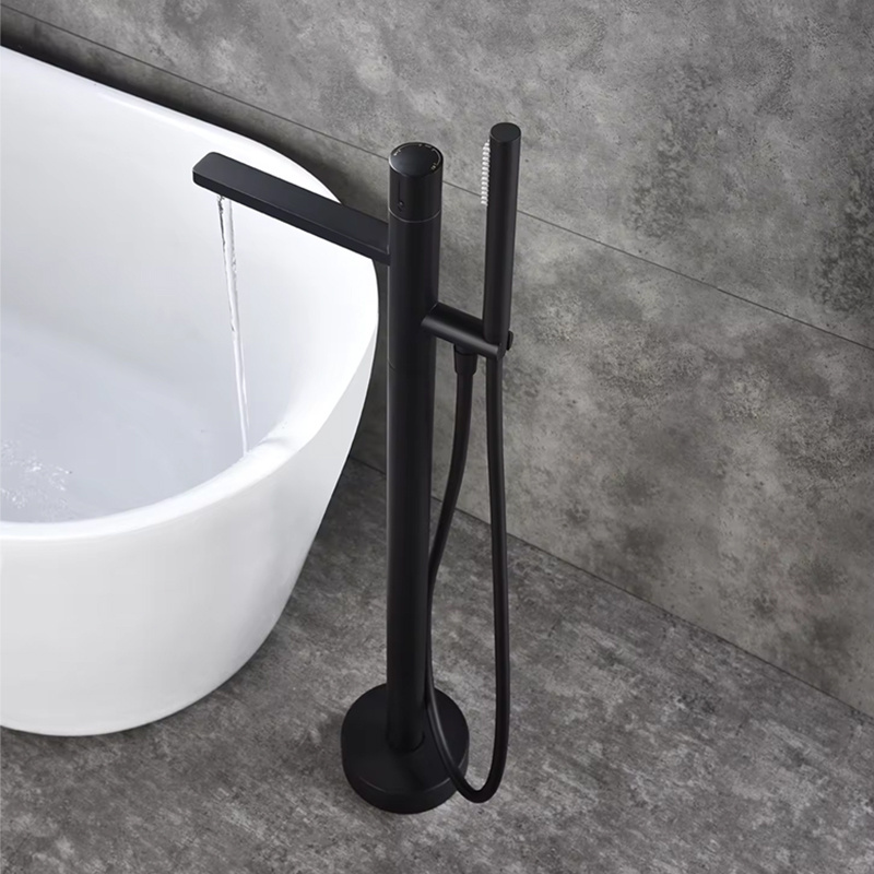 Black Freestanding Floor Mounted Clawfoot Bath Tub Cae Faucet Taps Contemporary Free Standing Bathtub Faucet Brass