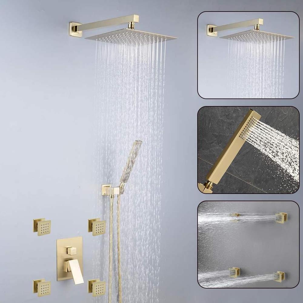 Bathroom Rain Mixer Shower Faucet Combo Set Wall Mounted Shower System Including Control Rough-in Valve