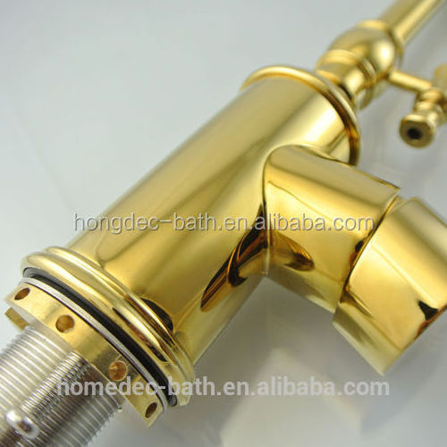 Homedec Copper luxury Golden Deck Mount Brass Titanium Durable Hot& Cold Kitchen Sink Faucet Water Tap