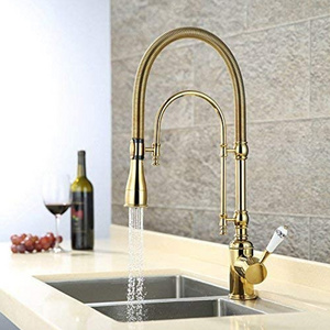 Homedec Copper luxury Golden Deck Mount Brass Titanium Durable Hot& Cold Kitchen Sink Faucet Water Tap