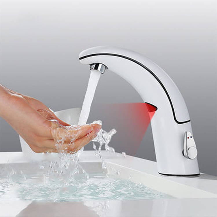 New Style Bathroom white Automatic water tap Sensor Touchless brass basin Faucet