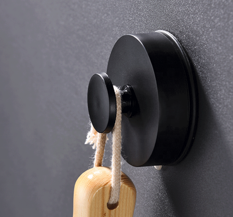 ABS Bathroom Accessories Round Shape Robe Hook Matte Black Suction Cup Hook