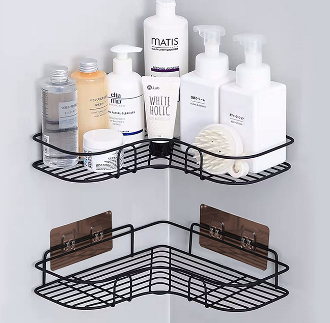 Corner Shelf Rack Adhesive Without Drilling Storage Black Shower Caddy Basket Shelf in the bathroom