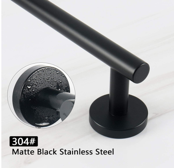 24 Inches Bathroom Single matte black Towel Bar, Thicken Stainless Steel Shower Towel Rack , Towel Holder Wall Mounted