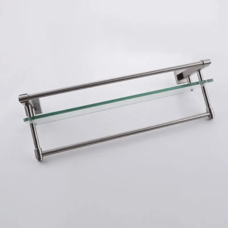 High Quality Rectangular Wall Mounted Glass Bathroom Shelf Storage Extra Thick Tempered Glass towel rack with Hand Towel Bar