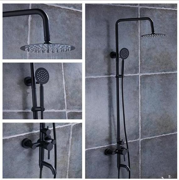 Matte Black Stainless Steel Rain Shower Mixer Tap Set, Thermostatic Rainfall Shower Head with Handheld Shower Bathroom Faucet