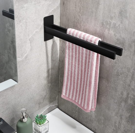 Bathroom Double Towel Bar Wall Mount SUS304 Stainless Steel Matte Black Towel Holder Rack Without Dilling