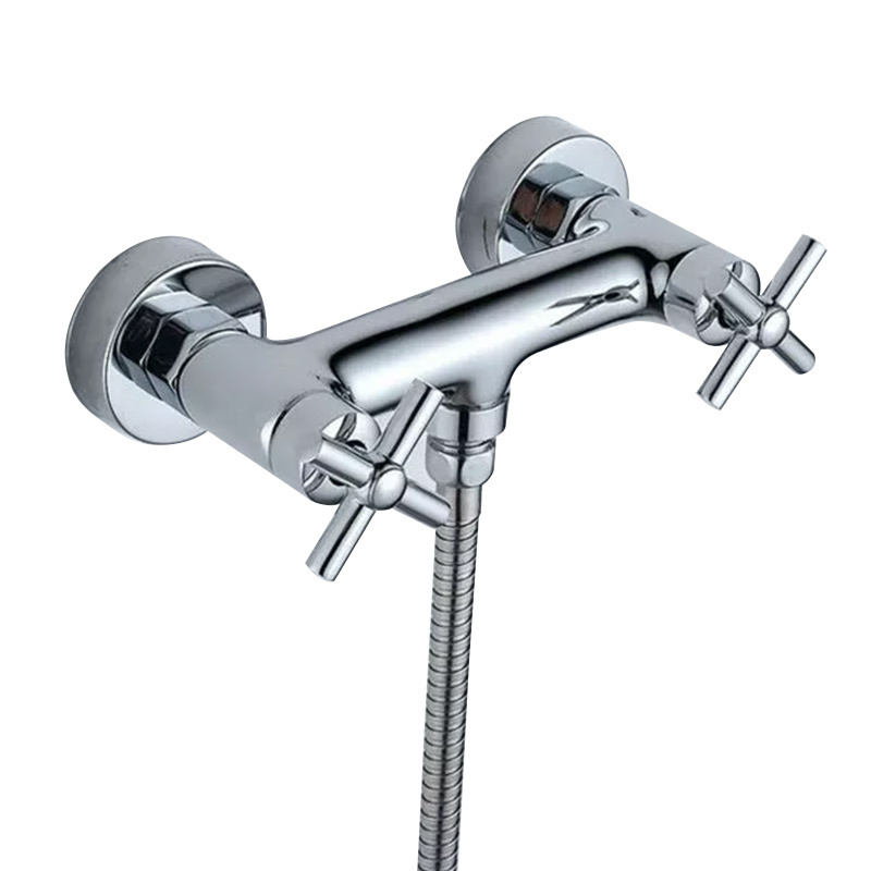 Dual Cross Handles Solid Brass Wall Mounted Thermostatic Shower Hot And Cold Water Mixer Valve For Bathroom Chromed Finished