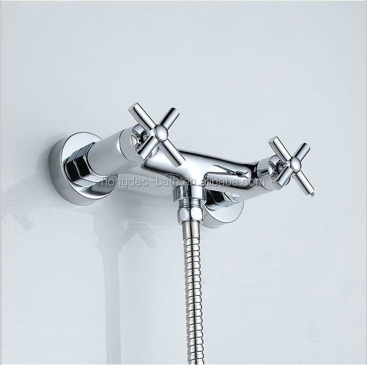 Dual Cross Handles Solid Brass Wall Mounted Thermostatic Shower Hot And Cold Water Mixer Valve For Bathroom Chromed Finished