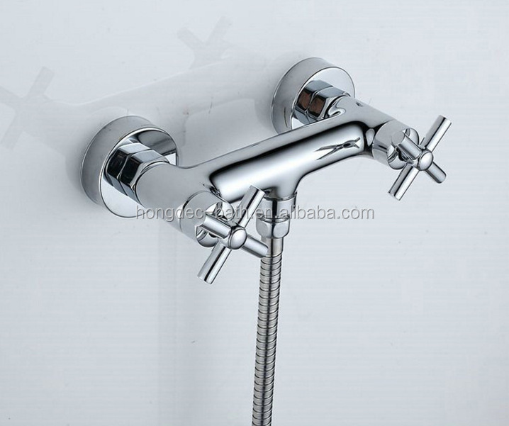 Dual Cross Handles Solid Brass Wall Mounted Thermostatic Shower Hot And Cold Water Mixer Valve For Bathroom Chromed Finished