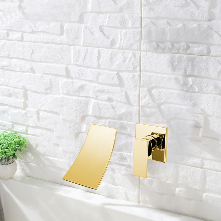 Hot sale wall mounted single handle rose gold finish mixer wide square long neck tap basin tap bathroom sink faucets