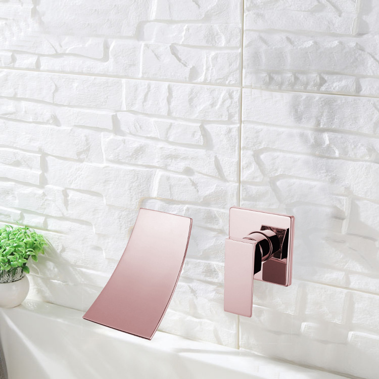 Hot sale wall mounted single handle rose gold finish mixer wide square long neck tap basin tap bathroom sink faucets