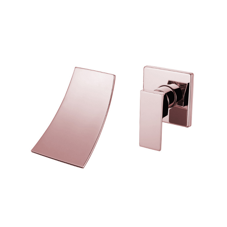 Hot sale wall mounted single handle rose gold finish mixer wide square long neck tap basin tap bathroom sink faucets