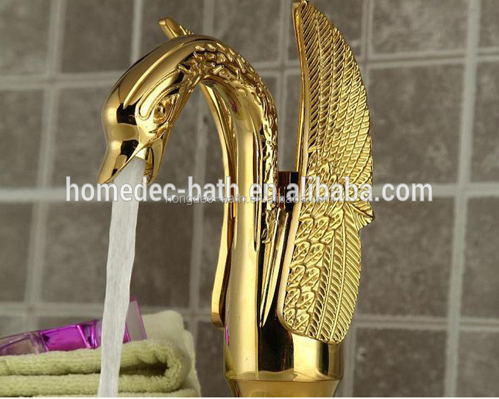 Luxury European style brass gold swan shape water basin faucet