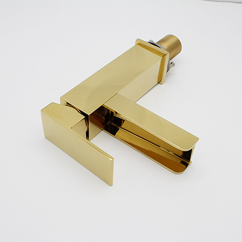 Gold Polished Body Waterfall Single Handle Lavatory Faucet Basin Mixer Tap  Bathroom Sink Faucet