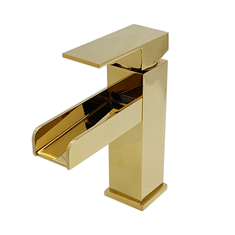 Gold Polished Body Waterfall Single Handle Lavatory Faucet Basin Mixer Tap  Bathroom Sink Faucet