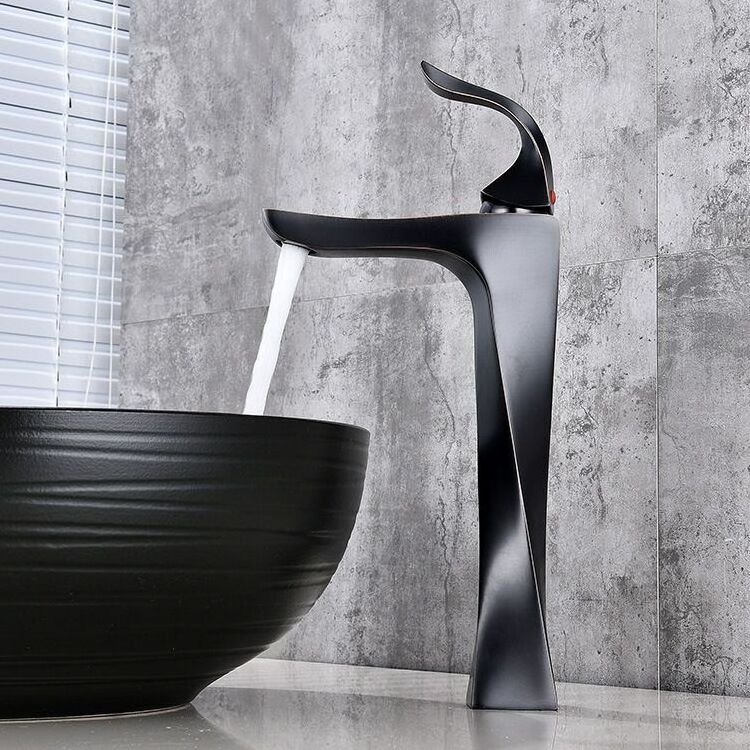 especially   artistic  sprinkle faucet    basin faucet curved   Black&Chrome   brass bathroom faucet