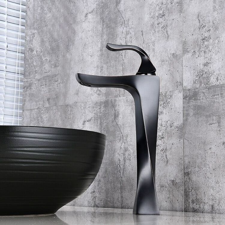 especially   artistic  sprinkle faucet    basin faucet curved   Black&Chrome   brass bathroom faucet