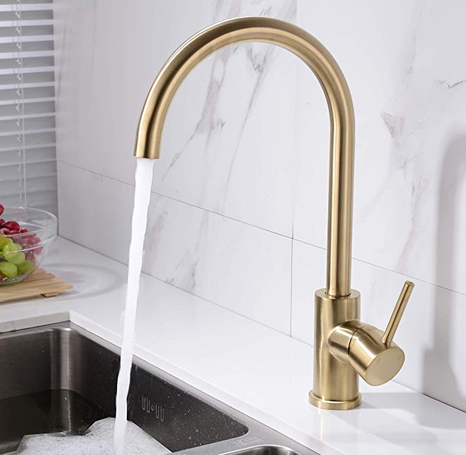 Brushed Gold stainless steel 360 Degree Swivel Hot& Cold Mixer Single Handle Kitchen Sink Faucet