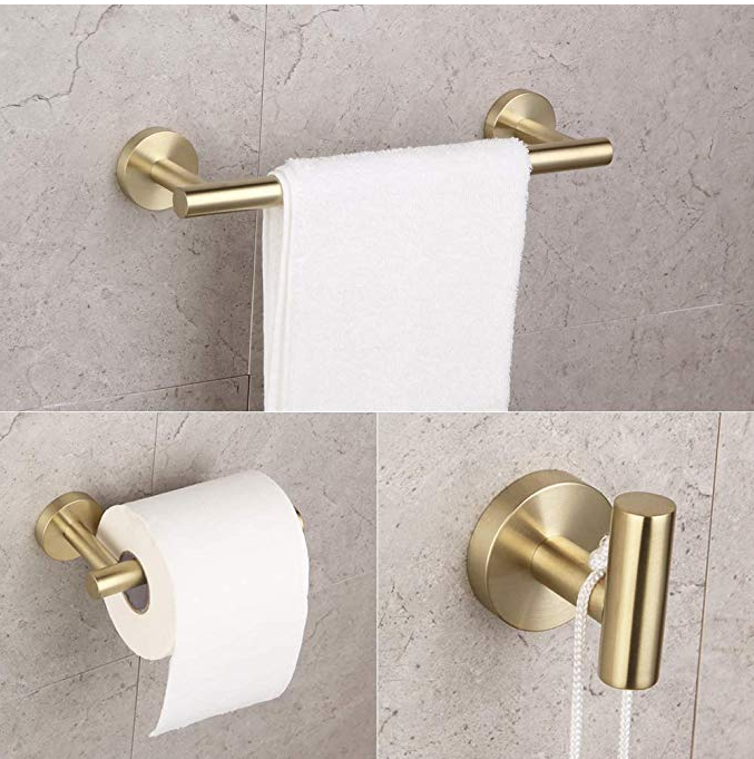 Bathroom Brushed Gold 3-Piece Accessories Set SUS304 Stainless Steel Bath Shower