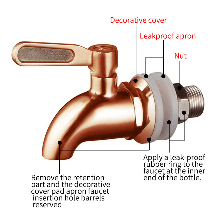 Copper Faucet Tap Dispenser Water Dispenser Replacement Faucet for Wine Beer Barrel Beverage Drink Dispenser