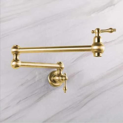 Dual Handles Pot Filler Folding tap Brass Kitchen Sink Faucet Brushed gold