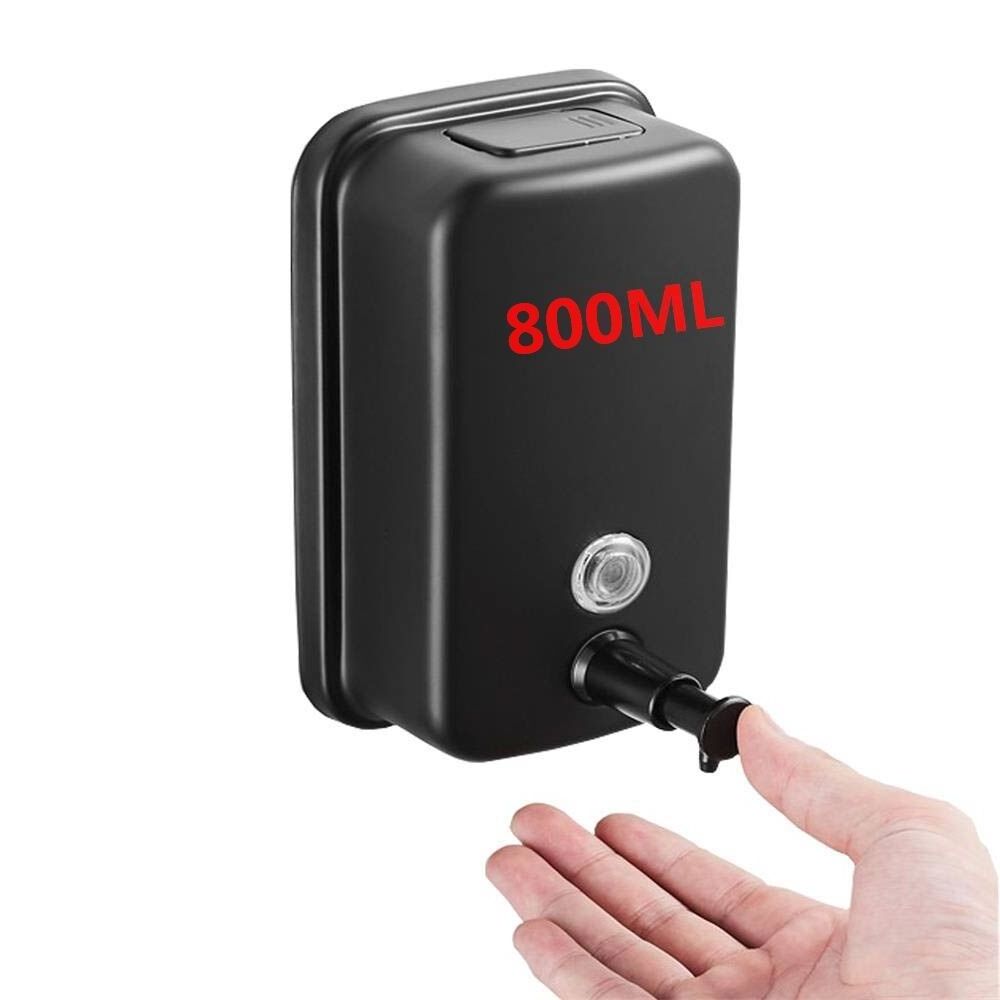 Commercial Wall Mounted Soap Dispenser 800ml, Stainless Steel Black Soap Dispenser for Bathroom Kitchen Home Hotel