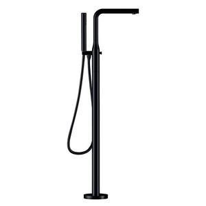 Homedec Modern Freestanding Tub Filler Bathtub Faucet Matte Black Floor Mount Single Handle Brass Faucets with Hand Shower