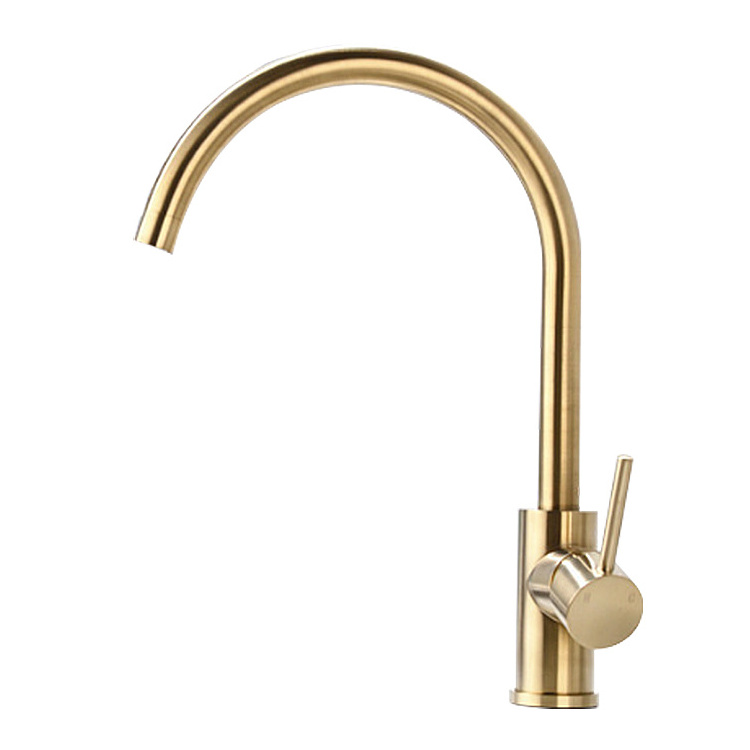 Lead Free Single Handle Sink Faucet Brass Kitchen Brushed Golden Faucets