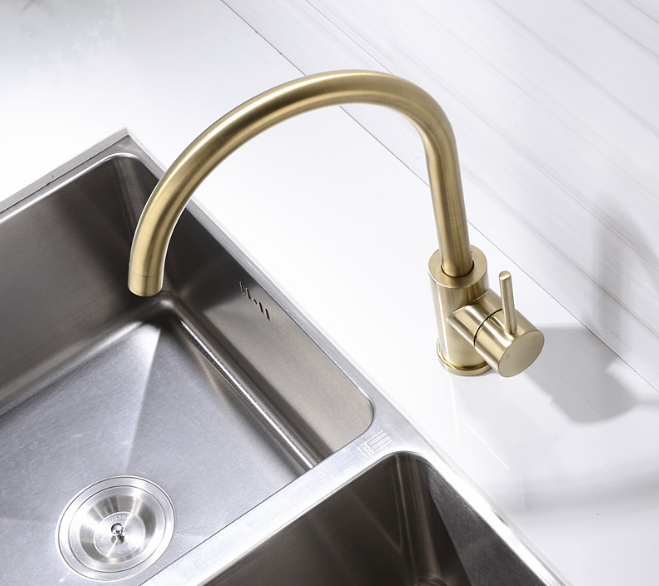 Lead Free Single Handle Sink Faucet Brass Kitchen Brushed Golden Faucets