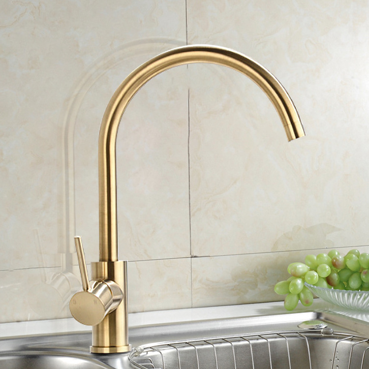 Lead Free Single Handle Sink Faucet Brass Kitchen Brushed Golden Faucets