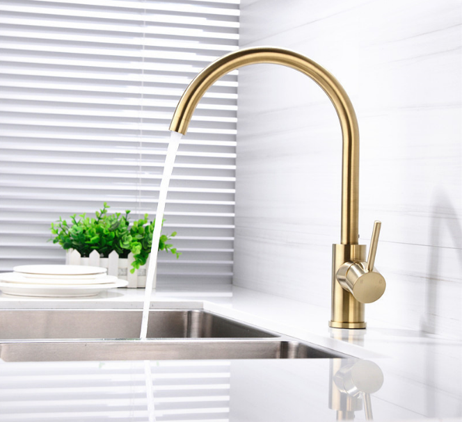 Lead Free Single Handle Sink Faucet Brass Kitchen Brushed Golden Faucets