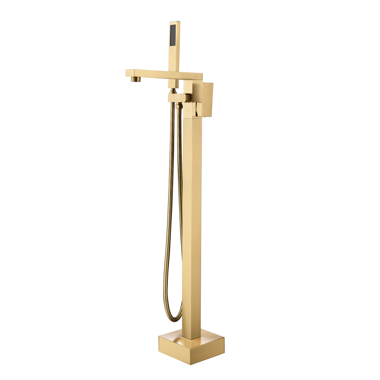 Freestanding Bathtub Faucet Brushed Gold Floor Mount Brass Single Handle Bathroom Standing Tub Faucets with Hand Shower