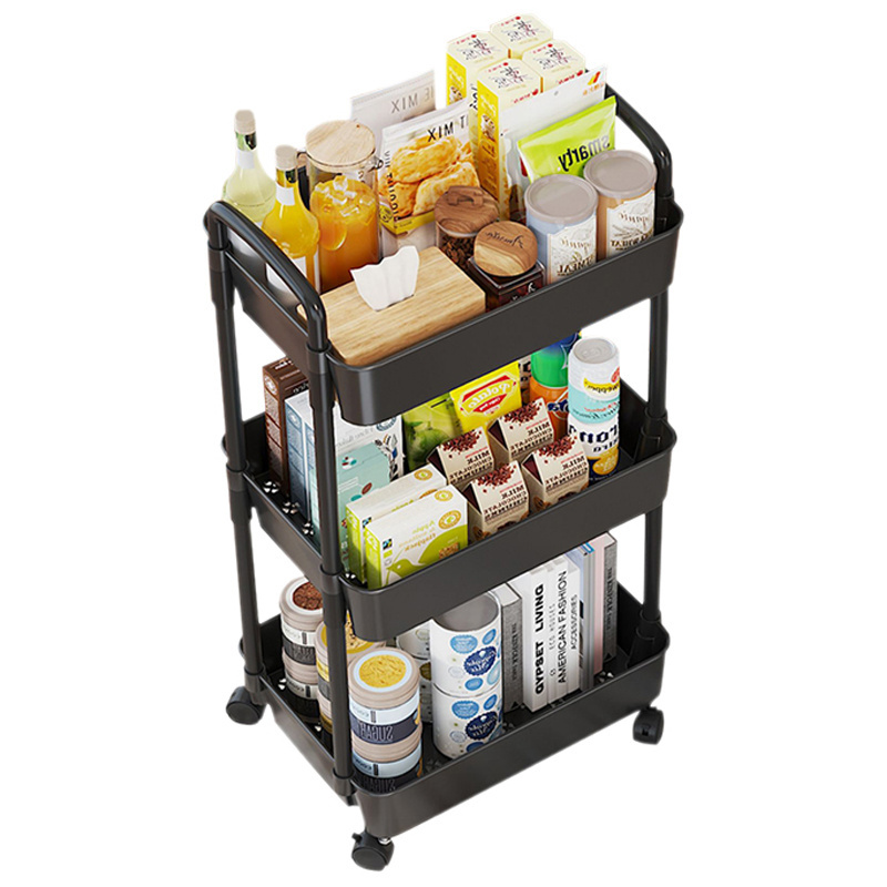 3 tier 4 tiers ABS plastic storage vegetable rack shelf bedroom bathroom kitchen storage trolley snack storage rack with wheels