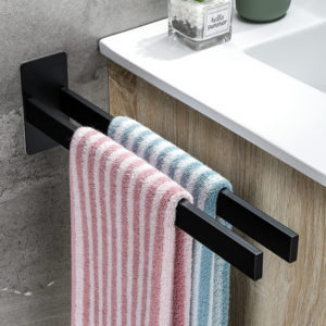 Bathroom Double Towel Bar Wall Mount SUS304 Stainless Steel Matte Black Towel Holder Rack Without Dilling