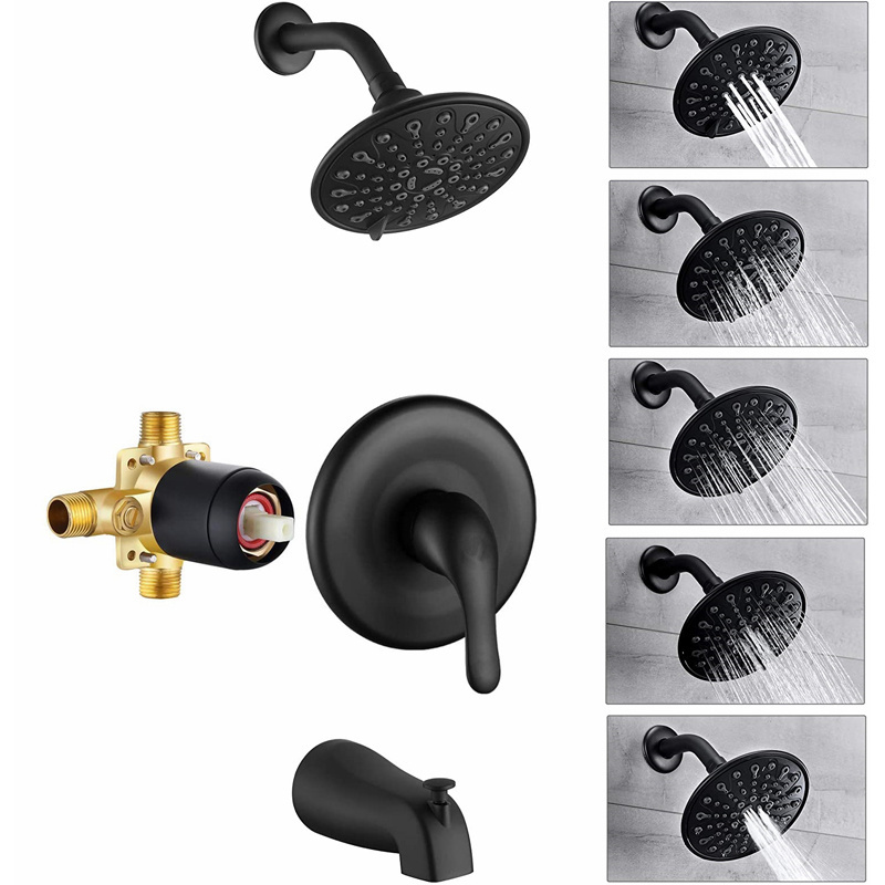 Black Wall Mounted Brass Bathtub Tub Bath & Shower Faucet set for bathroom