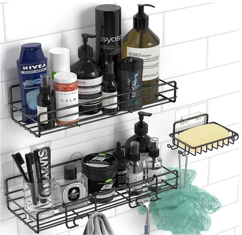 3-Pack Shower Basket Shelf with Soap Holder,  Shower Wall Shelves, Rustproof Black Bathroom Shower Storage Organizer