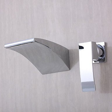 Contemporary Modern Design Waterfall Wall Mount ithSingle Handle Double Holes Chrome Finish Bathroom Basin Sink Faucet