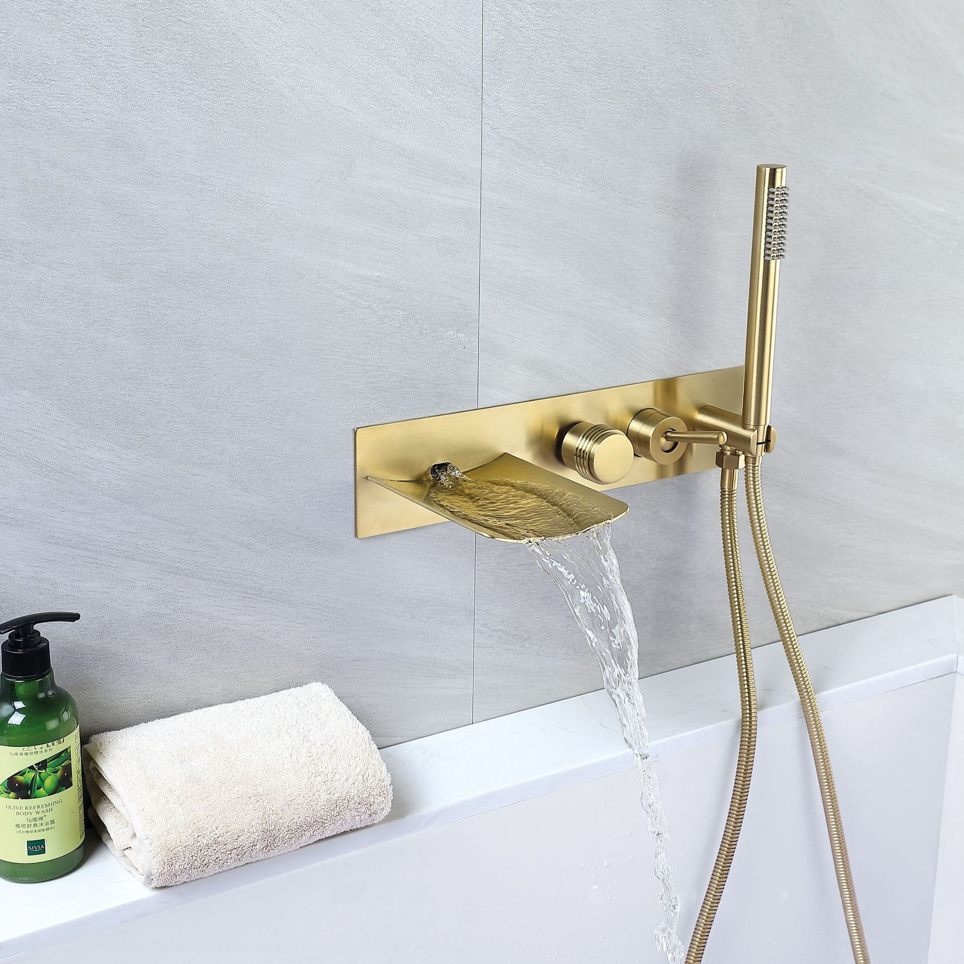 Hardware Bath Spout Waterfall Brushed Gold Basin Faucet Laundry Tub Faucets