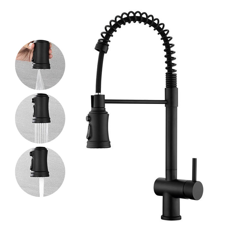 Deck-mounted flexible gourmet kitchen sink tap faucet brass copper black spring faucets for kitchen sink