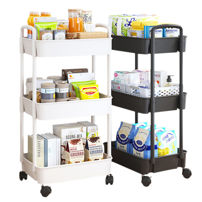 3 tier 4 tiers ABS plastic storage vegetable rack shelf bedroom bathroom kitchen storage trolley snack storage rack with wheels