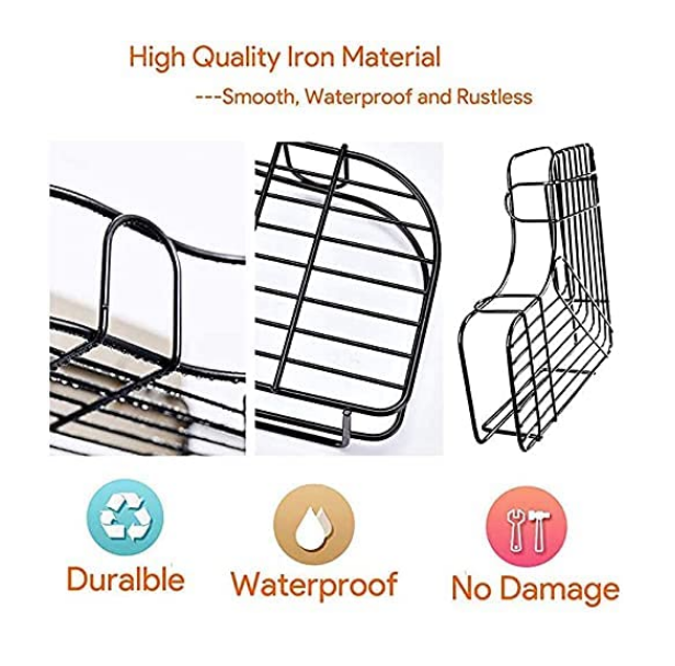 Corner Shelf Rack Adhesive Without Drilling Storage Black Shower Caddy Basket Shelf in the bathroom