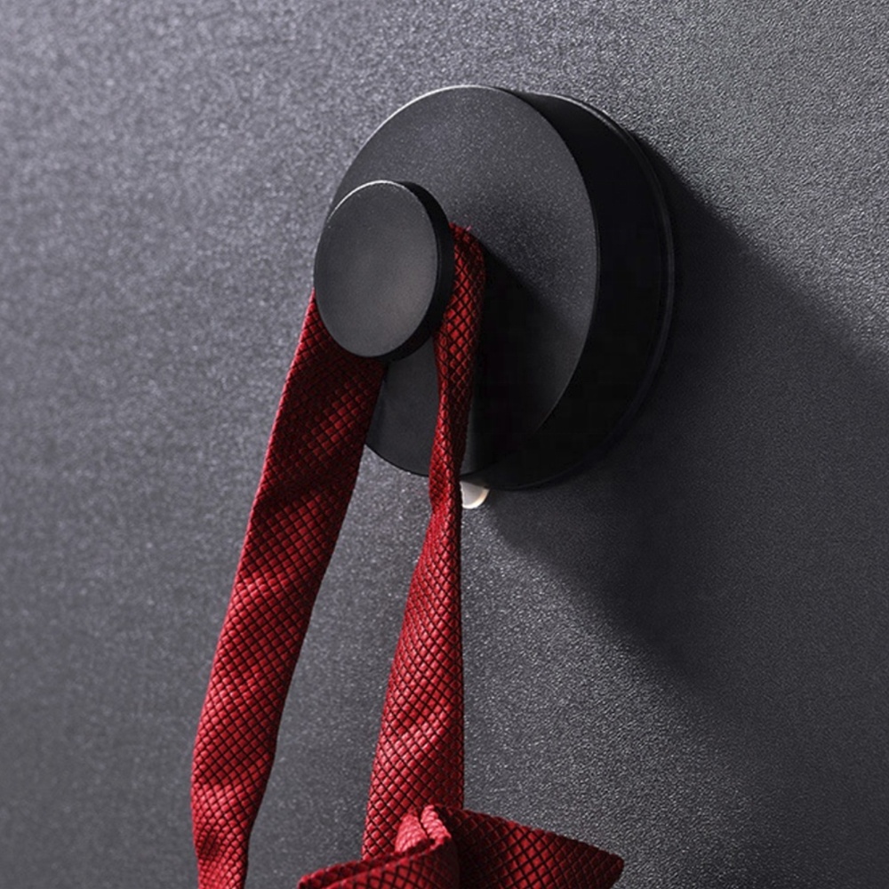 ABS Bathroom Accessories Round Shape Robe Hook Matte Black Suction Cup Hook